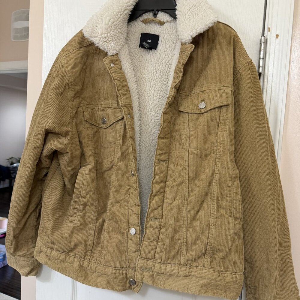 Men's H&M Tan Corduroy with Sherpa Trucker Jacket Size Large